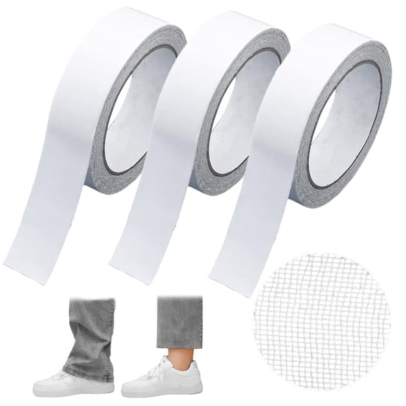 No Sew Hemming Tape Fabric Adhesive, 3 Rolls Heavy Duty Iron on Hem Tape for Pants, 0.4 Inch Double Sided Stitch Witchery for Curtains, Jeans, Clothing (3pcs, 1.2 in*33 FT)