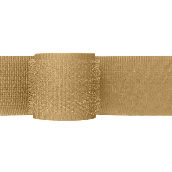 Sew on Hook and Loop Tape, 2 Inch Wide Beige Non Adhesive Nylon Fabric Tape, 1 Yd Length Tan Fastener Set for Military Uniforms, Bags, Clothes, Shoes, Backpacks, DIY Crafts, Cable Organizer