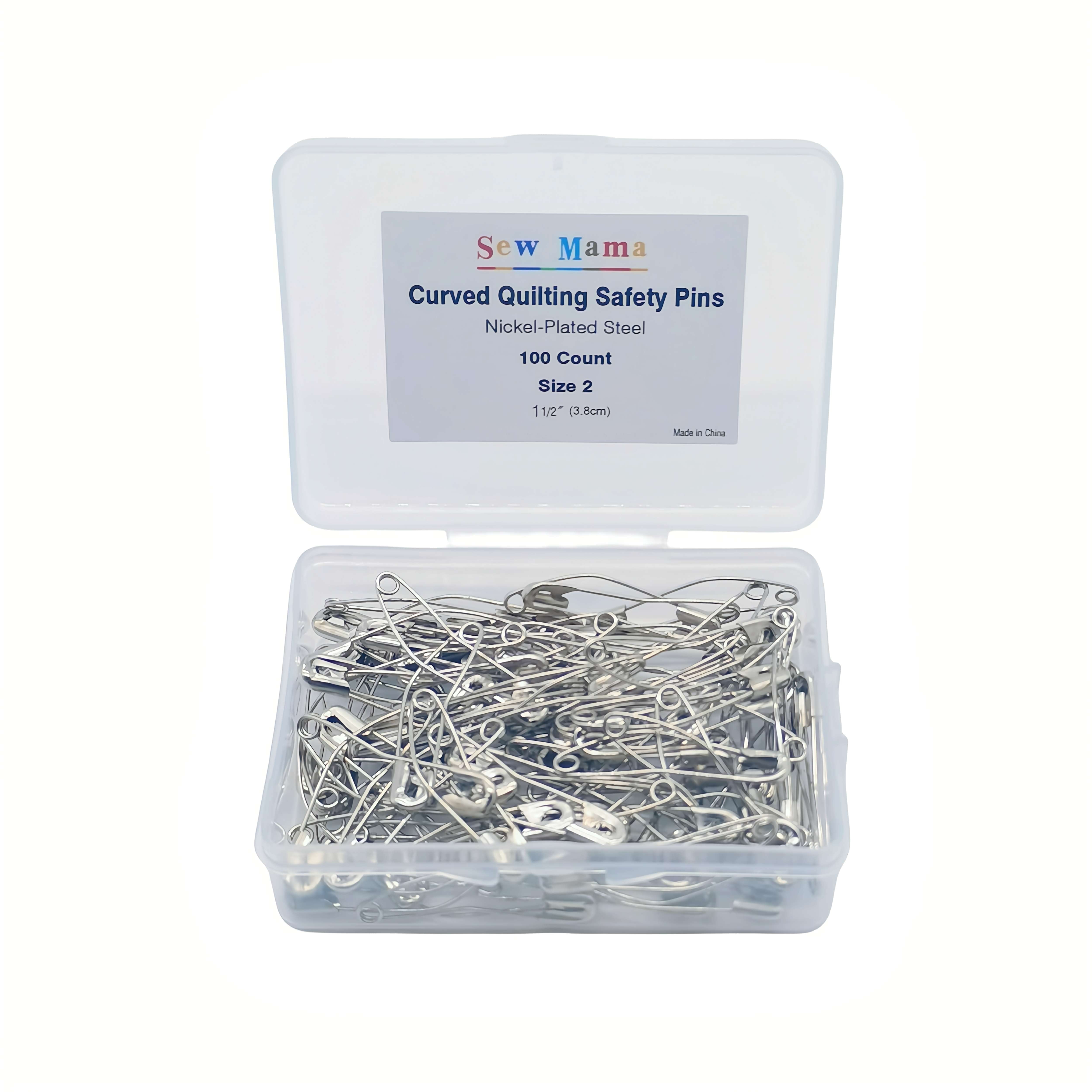 Sew Mama Curved Safety Pins for Quilting, Quilting Basting Pins, Nickel-Plated Steel, Size 2, 100 Count