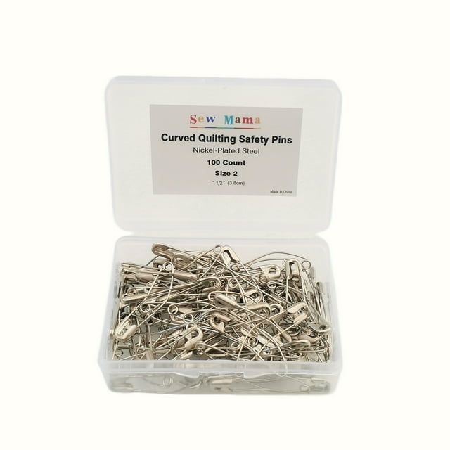 Sew Mama Curved Safety Pins for Quilting, Quilting Basting Pins, Nickel
