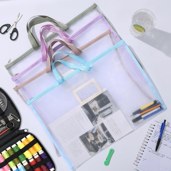 Sew Project Bags Quilting Craft Organizer Storage Bags with Handle and Pocket Mesh for Quilters Knitting Stitching Crafter