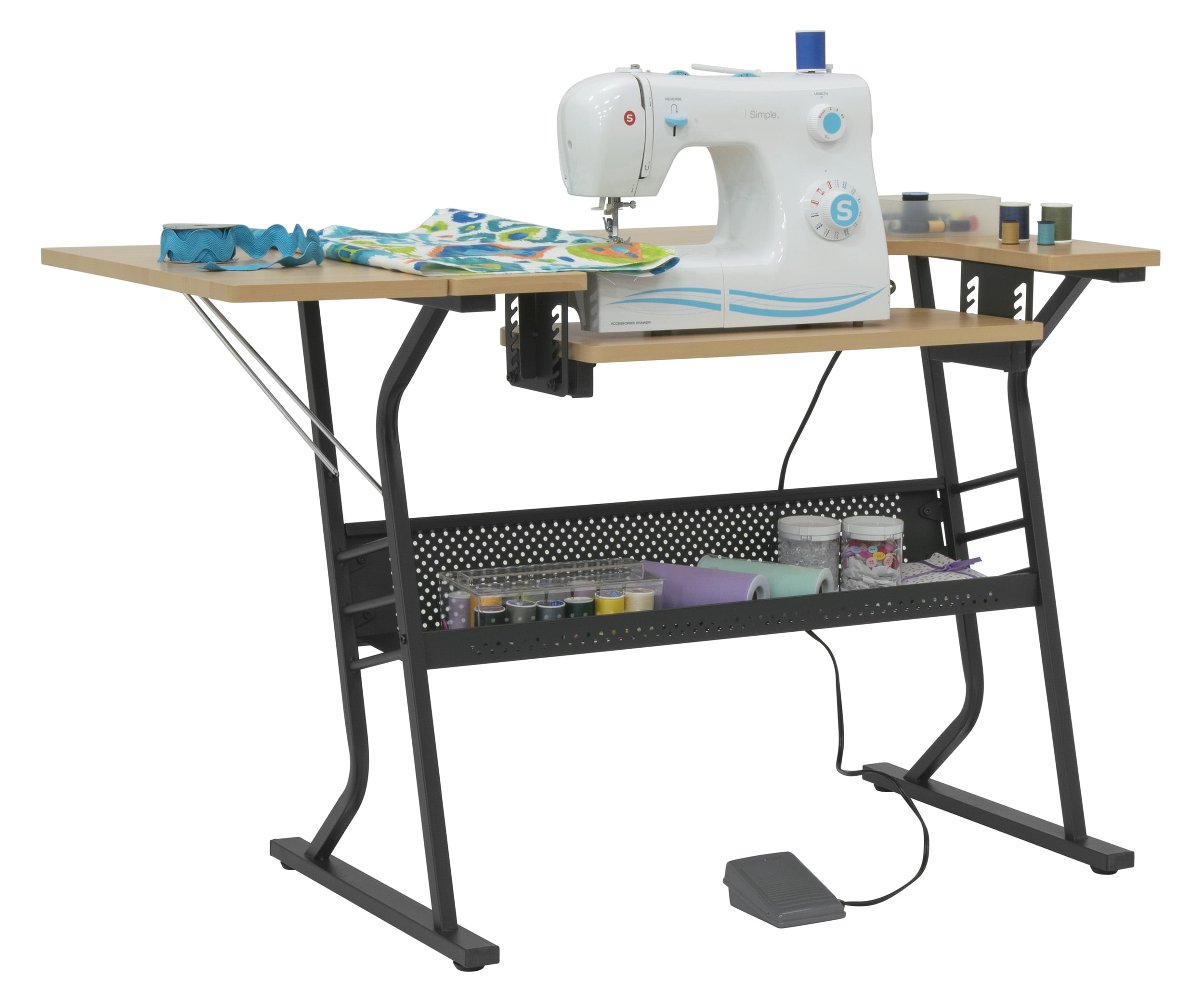 Sew Ready Eclipse Sewing and Craft Table with Adjustable Platform in Black / Maple