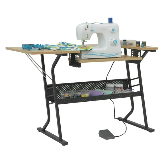 Sew Ready Eclipse Sewing and Craft Table with Adjustable Platform in Black / Maple