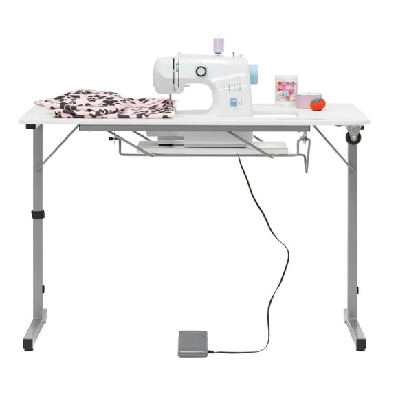 Sew Ready Rollaway II Folding Rolling Portable Sewing Table Silver / White