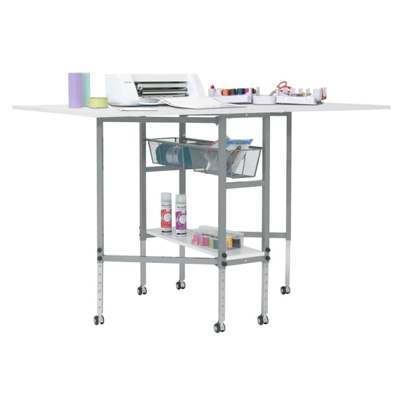 Sew Ready Hobby/Craft/Sewing/Fabric Cutting/ Multipurpose Table Height Adjustable with 60" x 36" Folding Top, Storage Shelf and Drawers