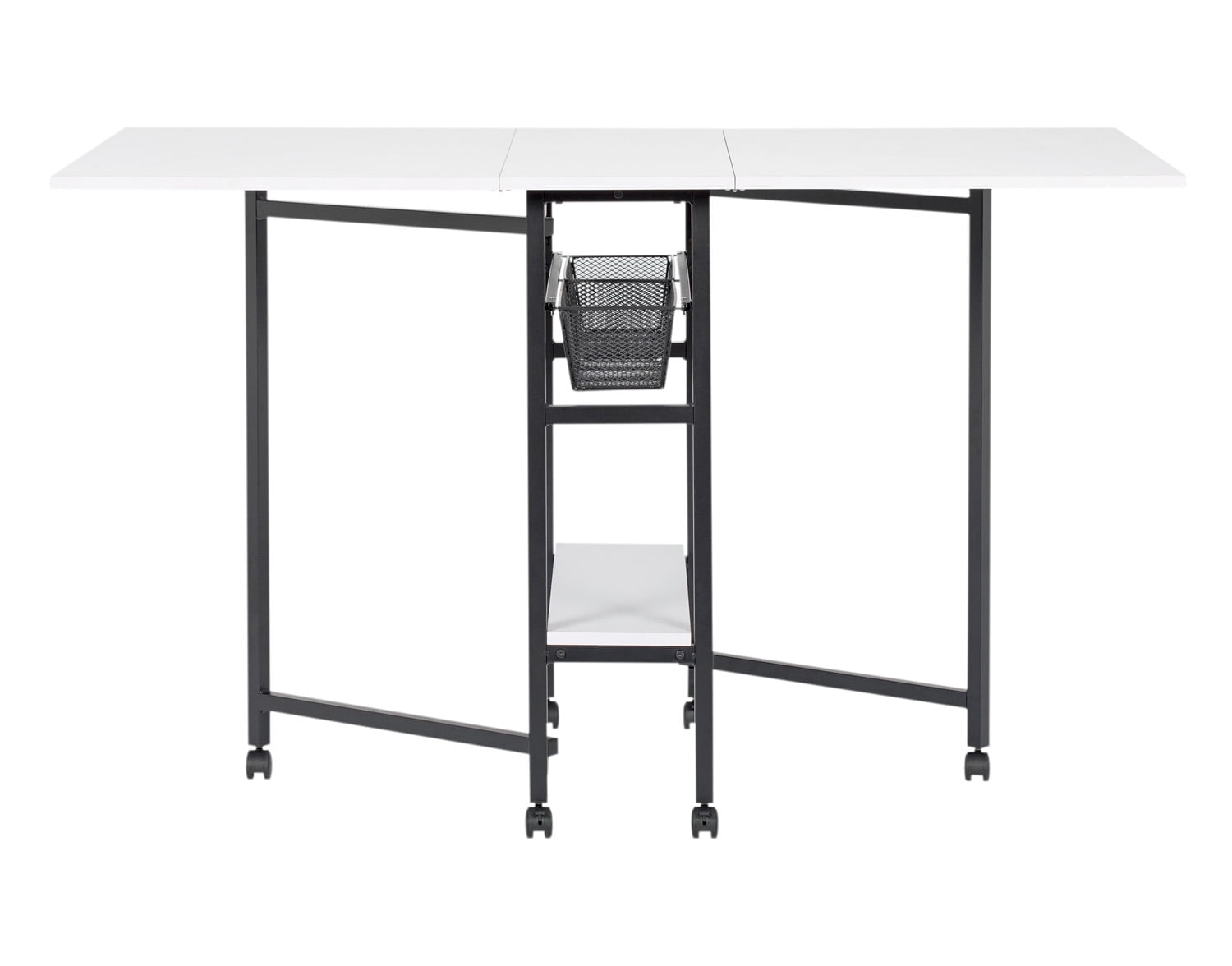 Sew Ready Metal Folding Rolling Cutting Craft Sewing Table with Storage 36 -inch High in Black and White
