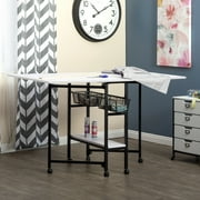 Sew Ready Metal Folding Table with Storage in Black and White