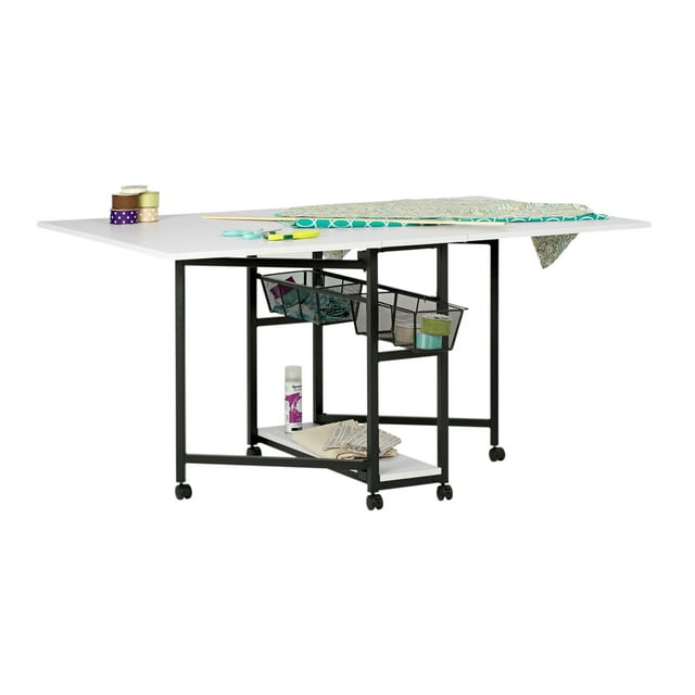 Sew Ready Mobile Fabric Cutting Table with Storage 30" H in Charcoal/White