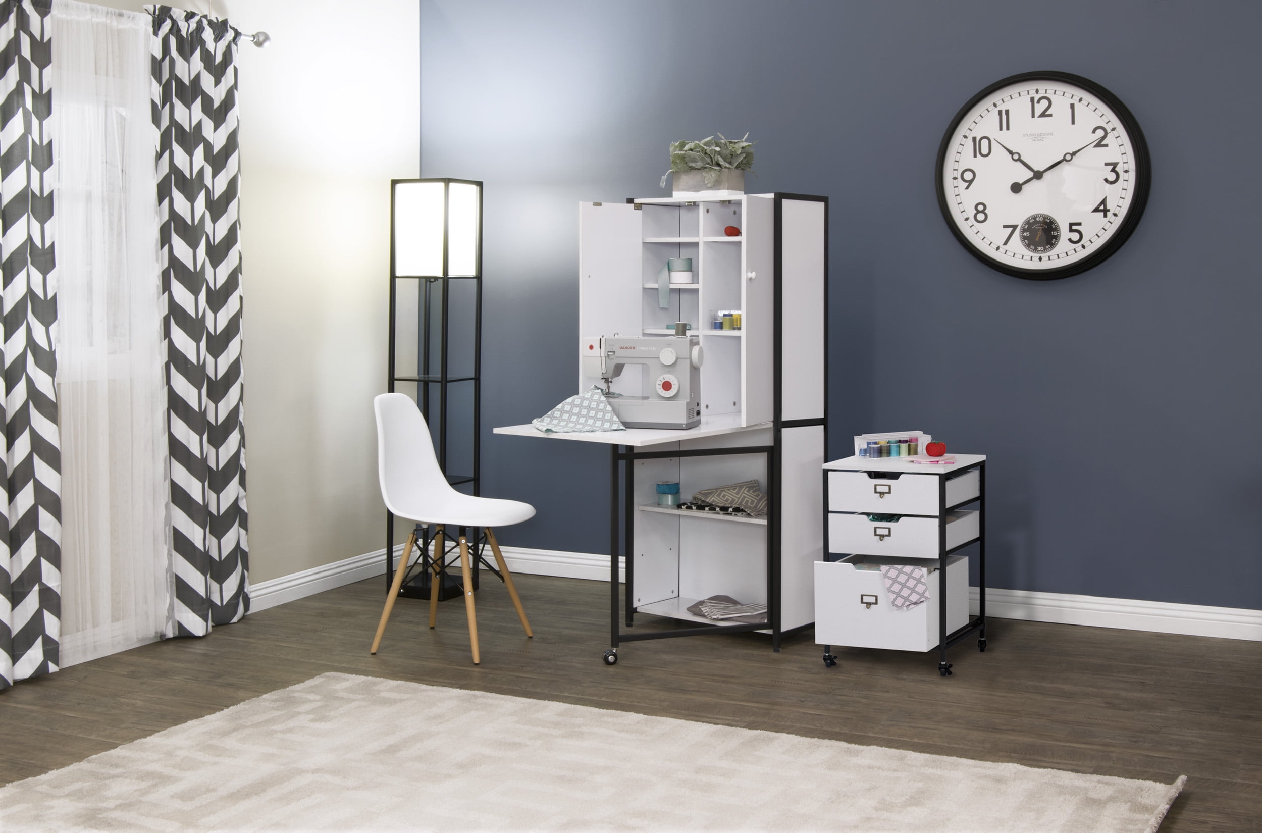 Charcoal and White Foldable Steel Craft Armoire with Wheels