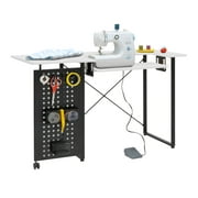 Sew Ready Pivot Sewing Table with Swingout Storage Panel, Black/White