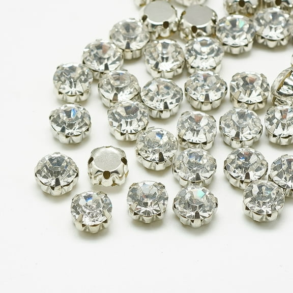 Sew on Rhinestone Glass Rhinestone Montee Beads with Brass Prong Settings Garments Accessories Flat Round Platinum Crystal 8x6mm Hole: 1mm about 144pcs/gross