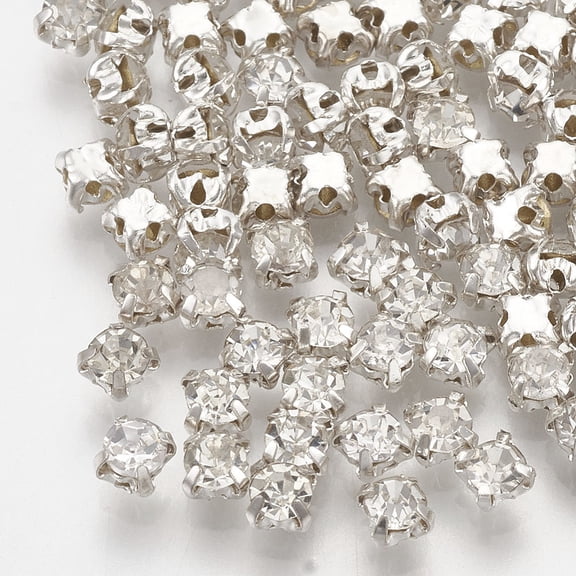 Sew on Rhinestone Glass Rhinestones Montee Beads with Brass Prong Settings Garments Accessories Flat Round Platinum Crystal 4x3mm Hole: 0.5mm about 144pcs/gross