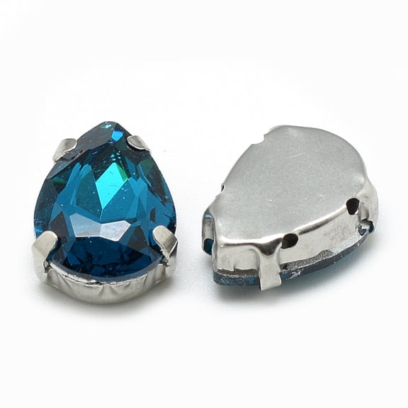 Sew on Rhinestone Multi-strand Links Glass Rhinestone with 201 Stainless Steel Prong Settings Garments Accessories Faceted teardrop Teal 10x7x5mm Hole: 0.8~1mm