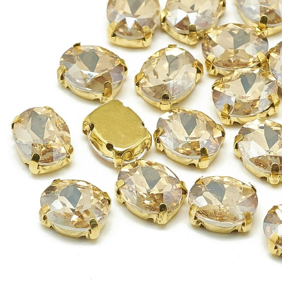 Sew on Rhinestone Multi-strand Links Glass Rhinestone with Brass Prong Settings Garments Accessories Faceted Oval Golden Light Colorado Topaz 14x10x6.5mm Hole: 1mm