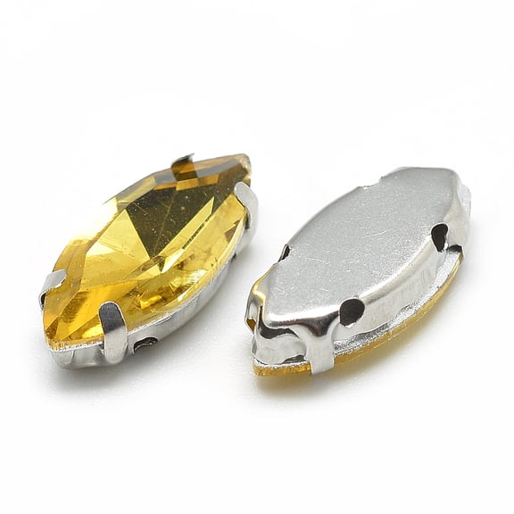 Sew on Rhinestone Multi-strand Links Glass Rhinestone with Platinum Tone Brass Prong Settings Garments Accessories Faceted Horse Eye golden 12x6x4.5mm Hole: 0.8~1mm