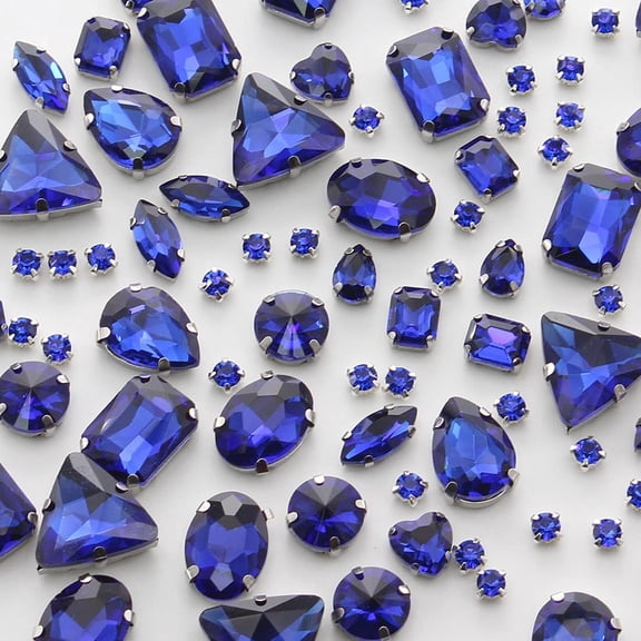 Sew on Rhinestones 100 PCS Mixed Shapes Glass Rhinestones Sew on Crystal Gems Mental Flatback with Silver Claw for Jewelry Crafts Clothes Shoes Costume Garment Sapphire Blue