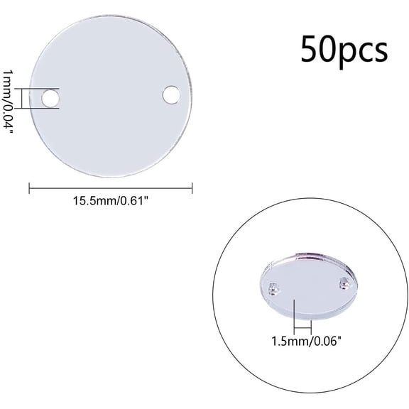 Sew on Silver Mirror Rhinestones 50Pcs Flat Round Sew on Rhinestones for Clothes Acrylic Disc Mirror Pieces for Crafts Evening Dresses Garment Costume Decoration Accessory Silver