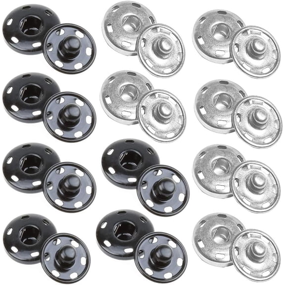 Sew Snap Buttons 12 Sets B Snap Fastener Buttons Press Button for Sewing Clothing Silvery and Black (Large Size 1.0IN /25mm)