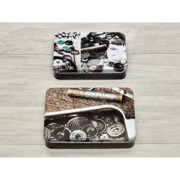 Sew Tasty- Printed Tin 2pc Sewing Box Set - Black And White