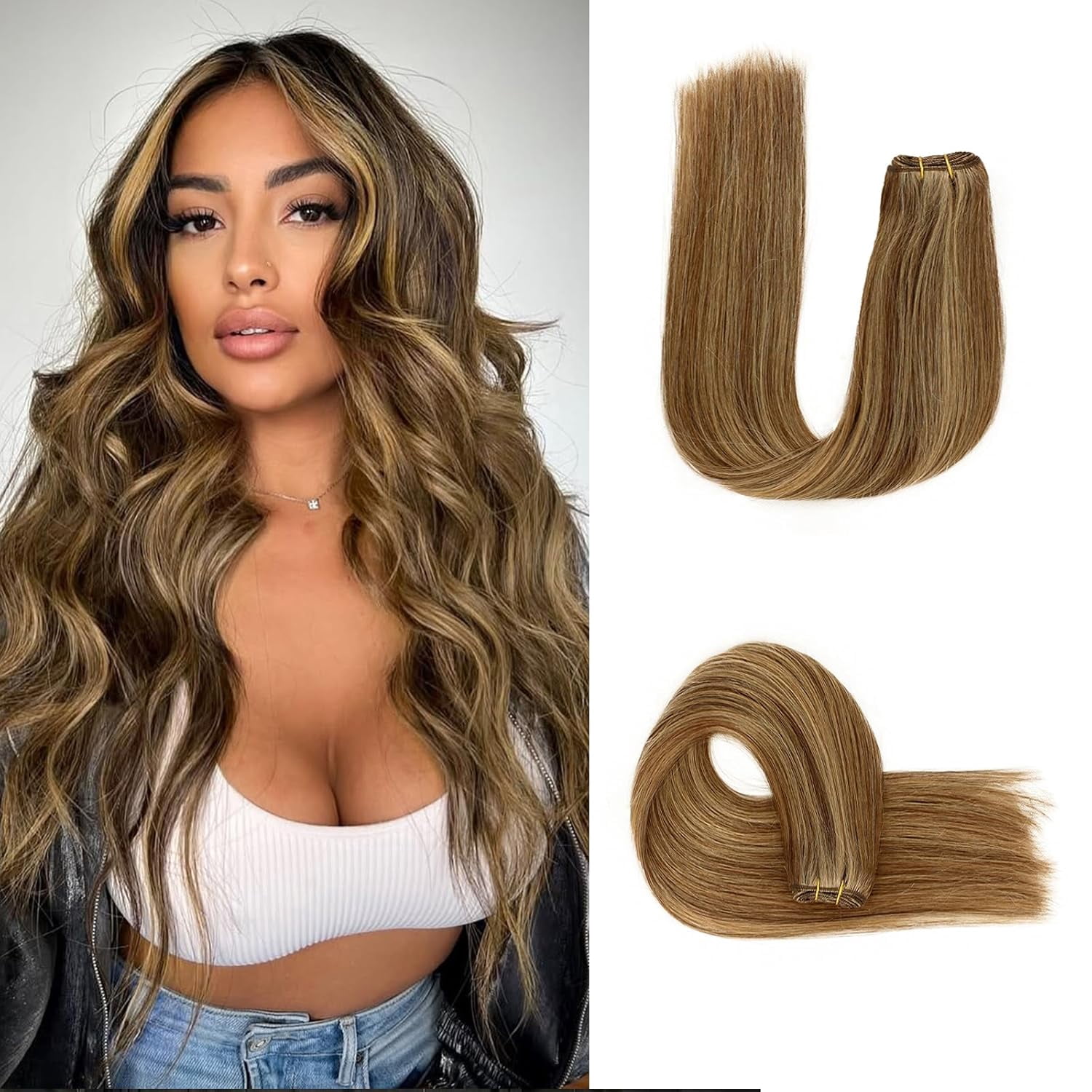 Sew in Hair Extensions Real Human Hair, 110g 22 inch Medium  display picture 1