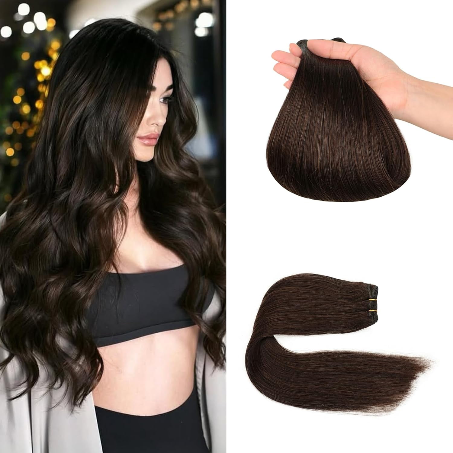 Sew in Hair Extensions Real Human Hair, 110g 22 inch #2 Dark Brown Straight Weave Bundles Human Hair Extensions Double Weft