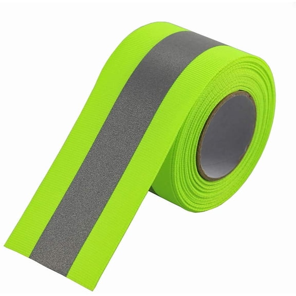 Sew on High Visibility Hi Vis Retro reflective fabric tape (2" x 10 yds, Lime/Silver)