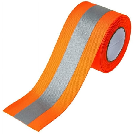 Sew on High Visibility Hi Vis Retro reflective fabric tape (2" x 5 yds, Orange/Silver)