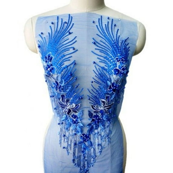 Sew on Patch Flower Tassel Beads Rhinestone Embroidered Gown Applique Vintage Lace Applique Clothing Embellishments