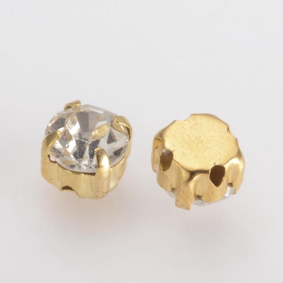 Sew on Rhinestone Glass Rhinestone Montee Beads with Brass Prong Settings Garments Accessories Flat Round Golden 4.7x4mm 1440pcs/bag
