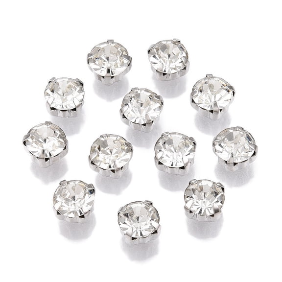 Sew on Rhinestone Glass Rhinestone Montee Beads with Brass Prong Settings Garments Accessories Flat Round Platinum 7x5.5mm about 720pcs/bag