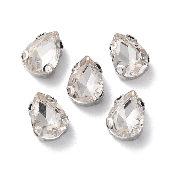 Sew on Rhinestone Glass Rhinestone with 201 Stainless Steel Prong Settings Garments Accessories Faceted Drop Clear 10x7x5mm Hole: 0.8~1mm