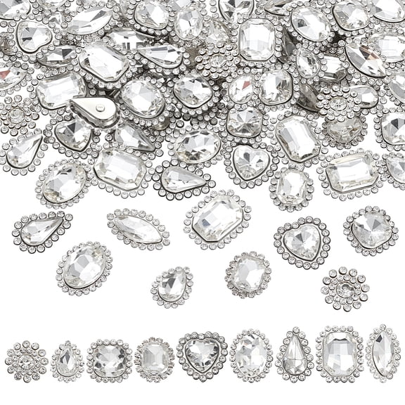 Sew on Rhinestone Glass Rhinestone with 201 Stainless Steel Setting Garment Accessories Mixed Shapes 14~20x12~15x4.5~7.5mm 8pcs/style