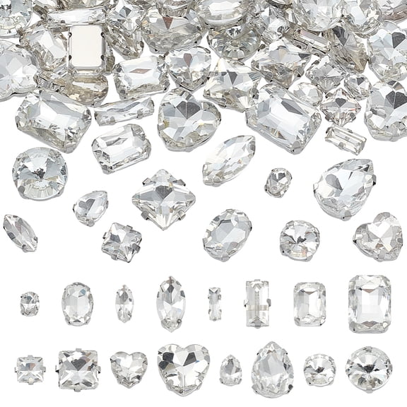 Sew on Rhinestone Glass Rhinestone with 201 Stainless Steel Setting Garment Accessories Mixed Shapes 8~18x6~16x4.5~8mm 5pcs/style DIY