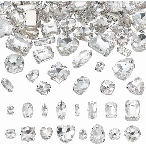 Sew on Rhinestone Glass Rhinestone with 201 Stainless Steel Setting Garment Accessories Mixed Shapes 8~18x6~16x4.5~8mm 5pcs/style for DIY