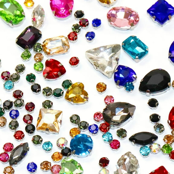 Sew on Rhinestone Mixed Shapes Rhinestones Sew on Crystal Gems for DIY Crafts Dress Clothes Shoes Bag Decoration (130pcs  Mix color)