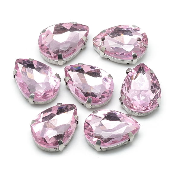 Sew on Rhinestone Multi-strand Links Glass Rhinestone with 201 Stainless Steel Prong Settings Garments Accessories Faceted teardrop Pearl Pink
