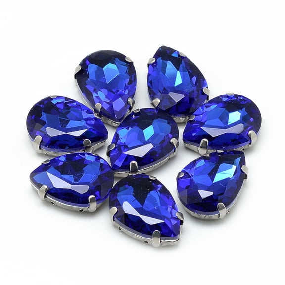 Sew on Rhinestone Multi-strand Links Glass Rhinestone with 201 Stainless Steel Prong Settings Garments Accessories Royal Blue 14x10x6mm