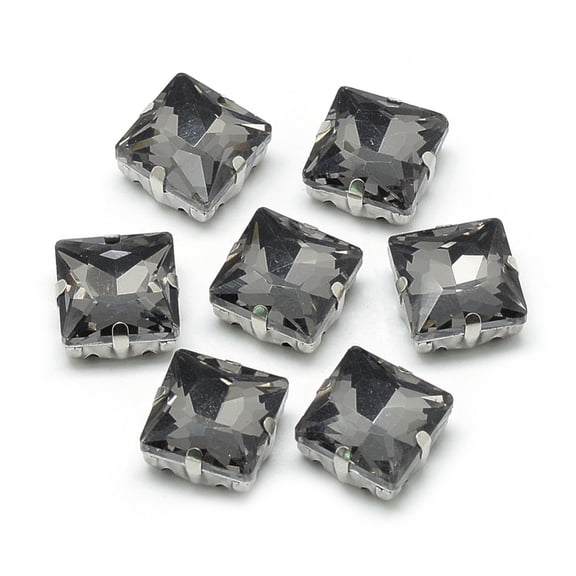 Sew on Rhinestone Multi-strand Links Glass Rhinestone with Brass Prong Settings Garments Accessories Faceted Square Platinum Gray 8x8x5.5mm
