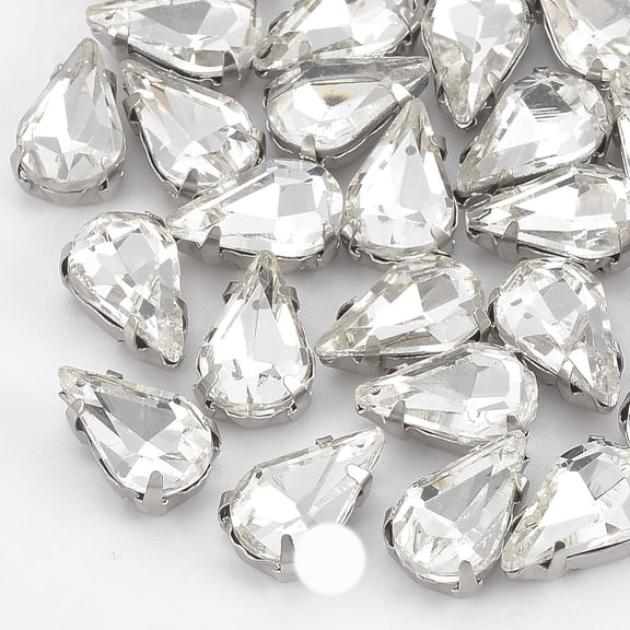 Sew on Rhinestone Multi-strand Links Glass Rhinestone with Brass Prong Settings Garments Accessories Faceted teardrop Platinum Clear