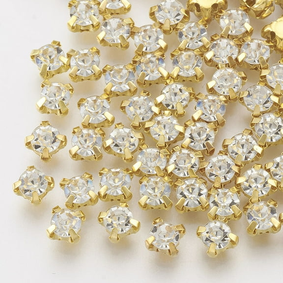 Sew on Rhinestone Multi-strand Links Glass Rhinestone with Brass Prong Settings Garments Accessories Golden 3x2.5mm about 1440pcs/bag