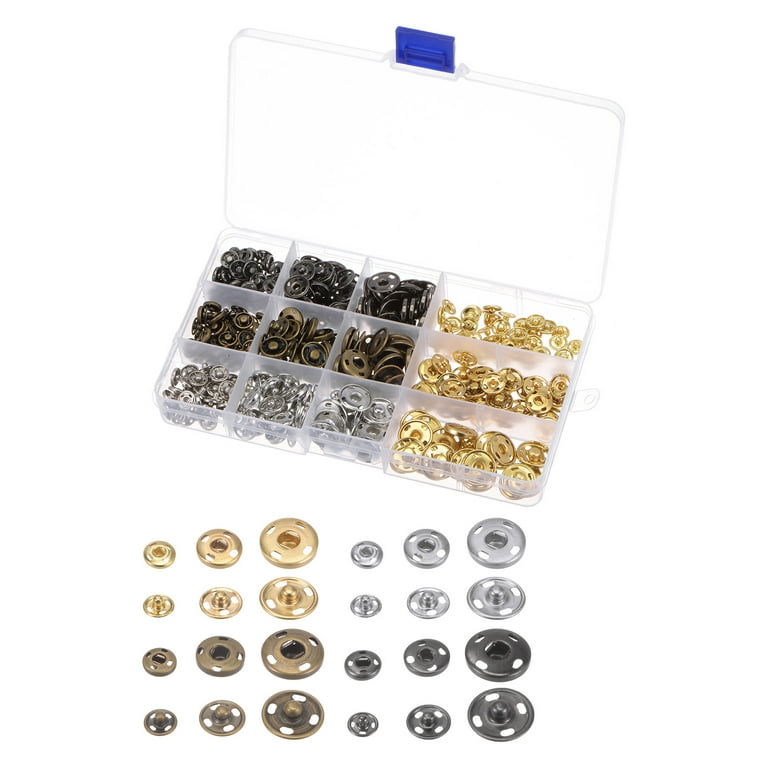 Sew on Snap Buttons 9mm 12mm 15mm Snap Fasteners for Sewing, 180 Sets 