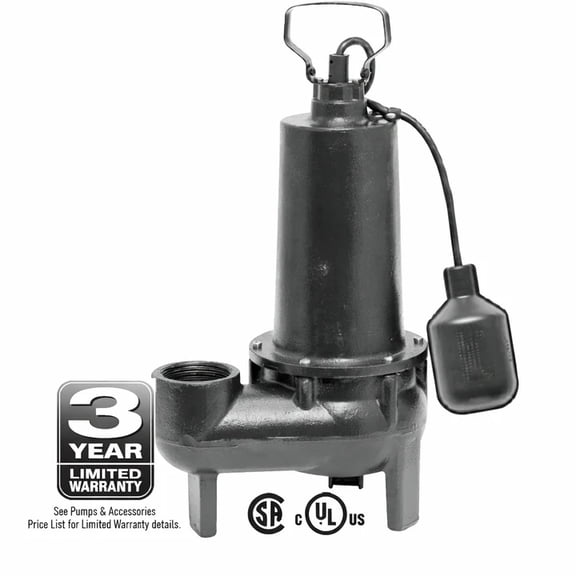 Sewage Pump 1/2 HP 120V 80 GPM 2" Discharge Cast Iron Submersible Pump with Tethered Float Switch 25 ft Cord 2" Solids Handling Model 5050CTSJ25