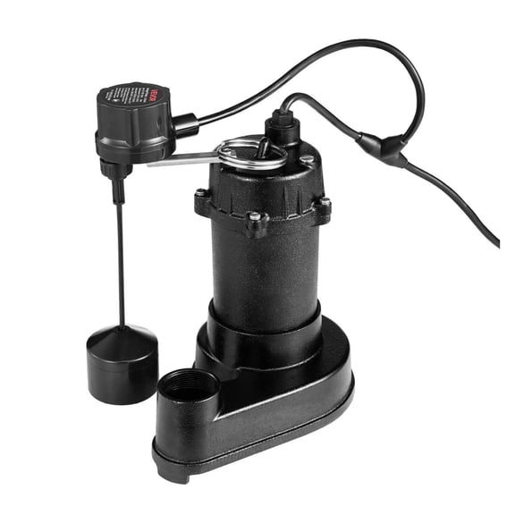 Sewage Pump 1/3 HP 3000 GPH - Cast Iron Effluent Pump with Float Switch, 1.5" NPT, 25ft Lift - Basement, Septic, Sump Pit