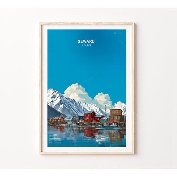 Seward Alaska Resurrection Bay Coastal Mountain Nature Wall Art, Stretched Canvas 8x10in