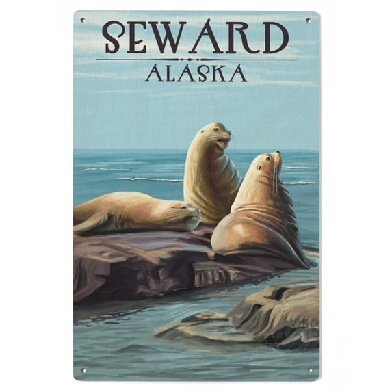 Seward, Alaska, Sea Lions Birch Wood Wall Sign (6x9 Rustic Home Decor, Ready to Hang Art)