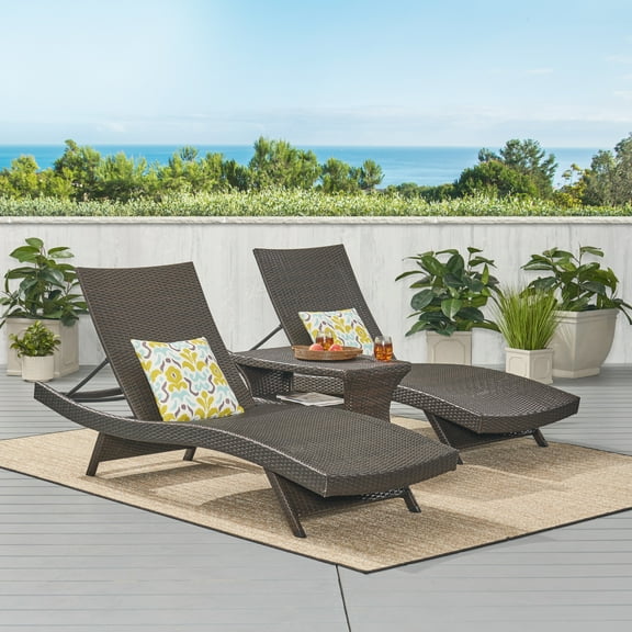 Seward Outdoor 3 Piece Wicker Chaise Lounge Set with Lounge Table, Multibrown