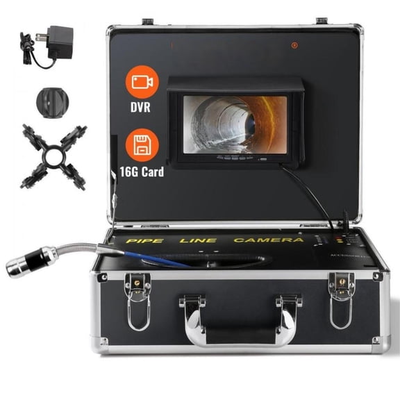 Sewer Camera, 100 ft/30 m, 7" Screen Pipeline Inspection Camera with DVR Function, Waterproof IP68 Camera, 12 pcs Adjustable LEDs, with a 16 GB SD Card for Sewer Line, Duct Drain Pipe Plumbing