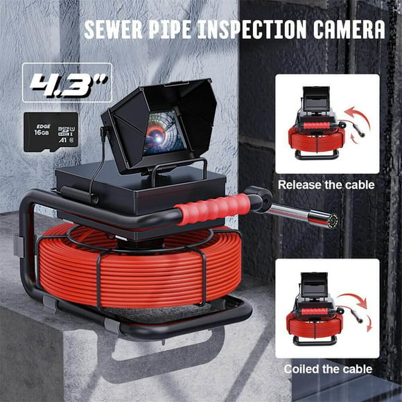 Sewer Camera,165ft/50m 4.3" Pipe Inspection Camera with 16G DVR IP68 Waterproof Borescope w/LED Lights,Industrial Drain Endoscope for Home Wall Duct Drain Pipe Plumbing (50M/165FT)