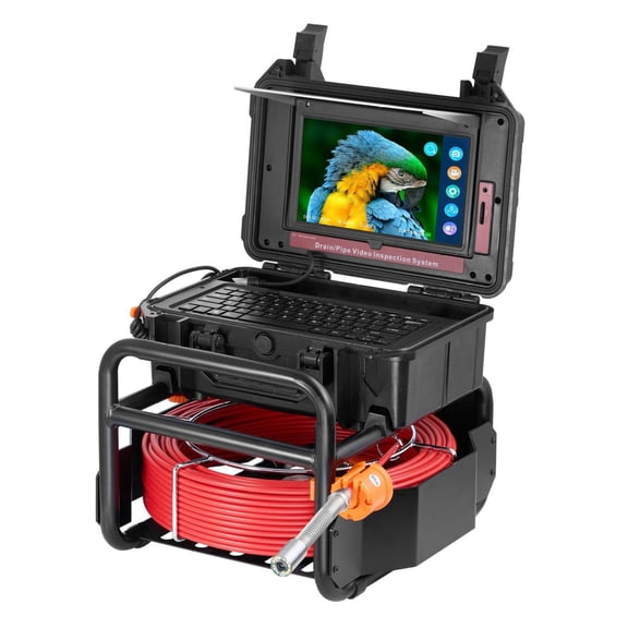 Sewer Camera 165ft/50m, Self-Leveling Drain Camera with 10.1" Touchscreen, 512Hz Transmitter & Distance Counter, IP67 Plumbing Camera with 12 LEDs & 32GB SD Card