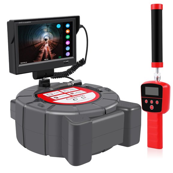 Sewer Camera with 512Hz Locator, 100 ft/165 ft Snake Camera with 9 Inch Touch HD Screen, DVR and Adjustable LEDs, Self Leveling, 16 GB SD Card, Waterproof IP68, for Sewer and Drainage Pipe